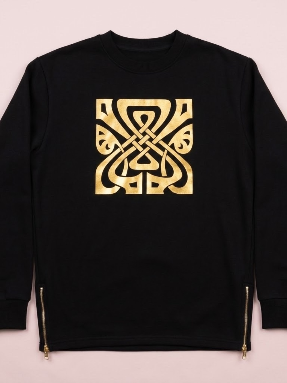 NWT Biba Designer Black Crewneck Sweater with Gold Hardware Side Zippers